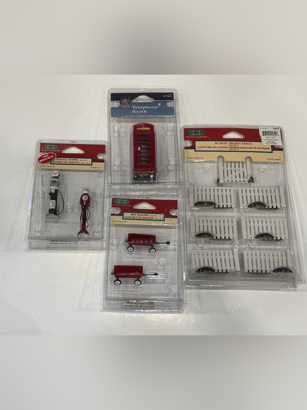 Vintage Lemax Village Accessories Lot Gas Pumps Wagon Fence Phone Booth NIP